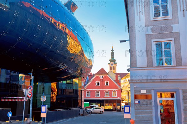 Graz cityscape modern and historic architecture street view, Styria region of Austria