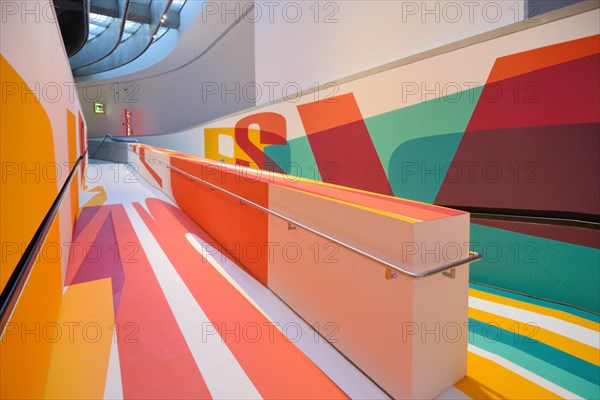 Colourful Painted Ramp in the MAXXI Art Gallery or Art Museum, National Museum of 21st-Century Arts, Rome designed by Zaha Hadid in 2010