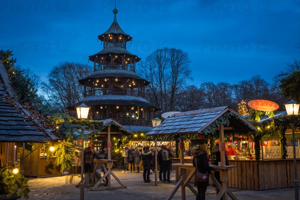 Traditional Christmas Market at the Chinese Tower, Munich, Germany