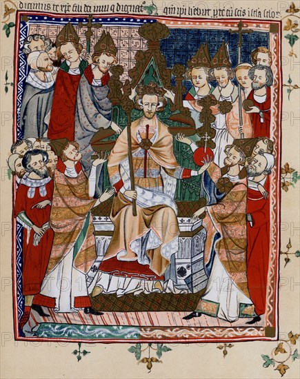 The Coronation of King Edward III, early 14th century manuscript. Edward III (1312-1377), King of England and Lord of Ireland from January 1327 until his death. He was the seventh king of the House of Plantagenet. Edward's coronation took place at Westminster Abbey on 1st February 1327 at the age of 14.