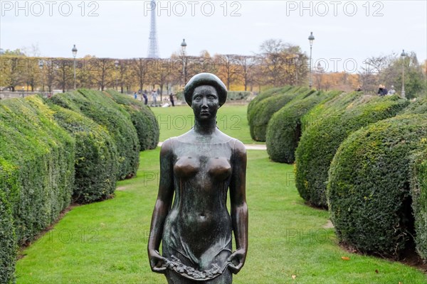 Paris, France - September 2017: Paris -  Bronze sculpture  by Aristide Maillol in Tuileries garden. Paris, France