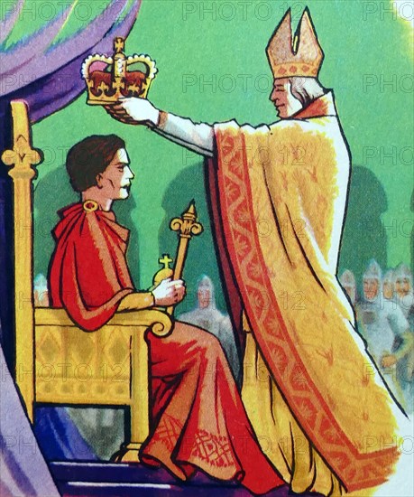 Illustration showing the coronation of William I (c. 1028 - 1087), known as William the Conqueror he was the first Norman King of England, reigning from 1066 until his death in 1087.