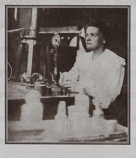 Vintage photo of madame Marie Curie in her laboratory.
Marie Salomea Sklodowska Curie (born Maria Salomea Sklodowska, 1867–1934) was a Polish and nat