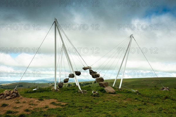 Horizons arts and Natures in Sancy 2021. Stone 9 work by Benjamin Langholz, Puy de Dome, Auvergne Rhone Alpes, France