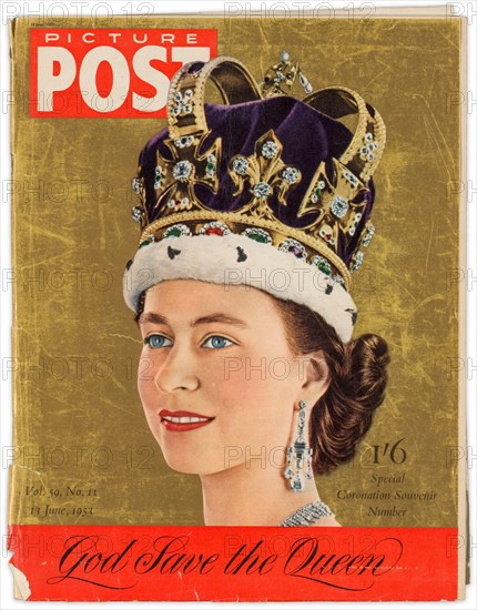 Vintage Picture Post magazine cover featuring Queen Elizabeth II's coronation on 2 June, 1953. (UK)