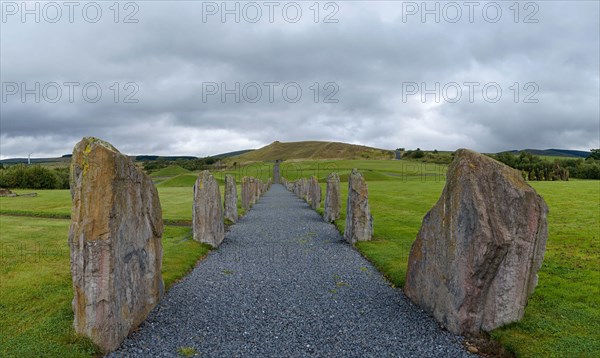 the standing stones and gravel footpath in the North-South Line of the Crawick Multiverse in Dumfries and Galloway