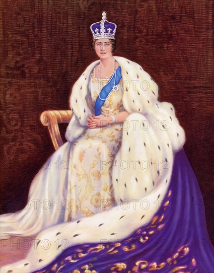 Her Majesty Queen Elizabeth (1900- 2002), wearing coronation robes, 1937. By Louis Dezart. George VI's coronation took place on 12th May 1937 at Westminster Abbey, the date previously intended for his brother Edward VIII's coronation.