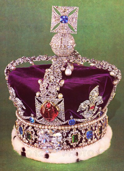 The Imperial State Crown. The-áImperial State Crown-áis one of the-áCrown Jewels of the United Kingdom-áand symbolises the-ásovereignty-áof the monarch. It has existed in various forms since the 15th century. The current version was made in 1937 and is worn by the monarch after a coronation and used at the State Openings of Parliament. The crown is adorned with 2,901 precious stones, including the Cullinan II diamond, St Edward's Sapphire, the Stuart Sapphire, and the Black Prince's Ruby.