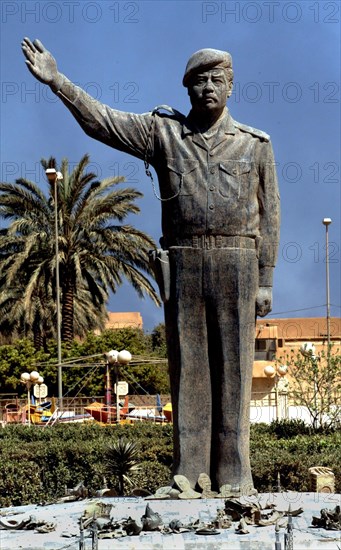 Iraq War 2003 The remains of telephone exchanges and telecommunication centers which was destroyed by American bombing Our Picture Shows A dusty looking Saddam at the Al Mahmoon Saddam tower exchange in Central Baghdad