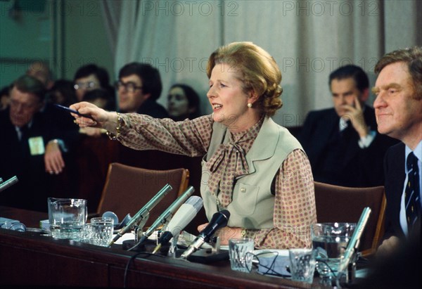 Prime Minister Margaret Thatcher at a political conference in the 1980s London England United Kingdom