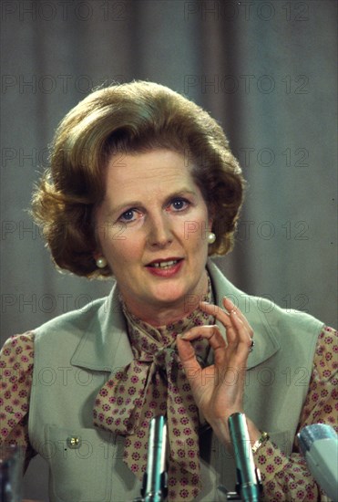 Prime Minister Margaret Thatcher at a political conference in the 1980s London England United Kingdom