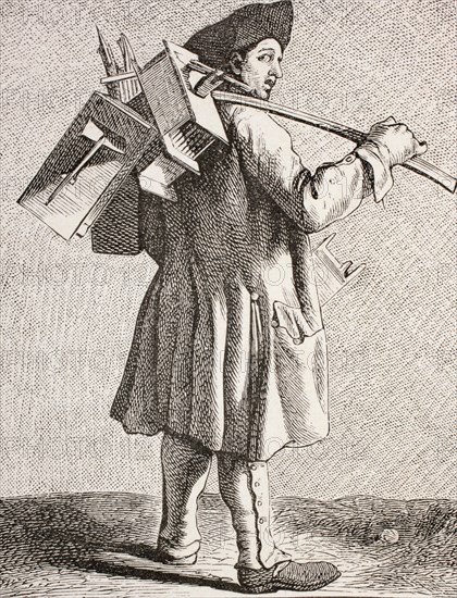 A rat catcher with his traps in 18th century Paris.