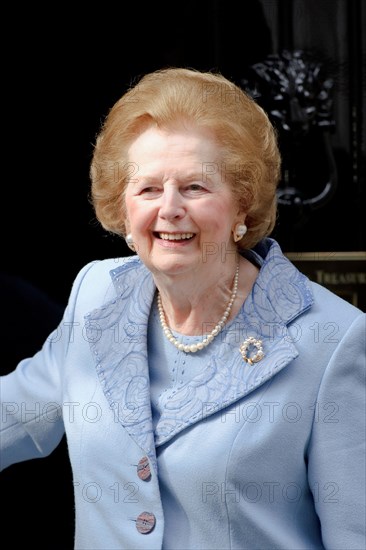 Prime Minister David Cameron meets former Conservative Prime Minister Baroness Margaret Thatcher at Downing Street, London.