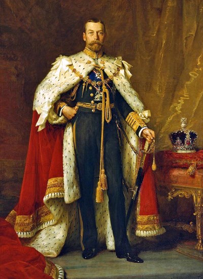 King George V, King, George, coronation robe, Windsor, House of Windsor, Painting, Great Britain, England, 1911, World War I, Wa