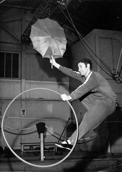 French mime Marcel Marceau performing tricks