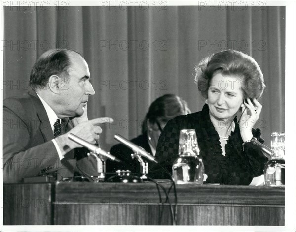 Sep. 09, 1981 - Anglo-France Summit: The Prime Minister, Mrs.Margaret Thatcher and President Mitterrand of France, who is in London for Talks with the British Government, today held a joint press conference in London. Photo Shows Mrs Thatcher and M. Mitterrand during today's press conference.