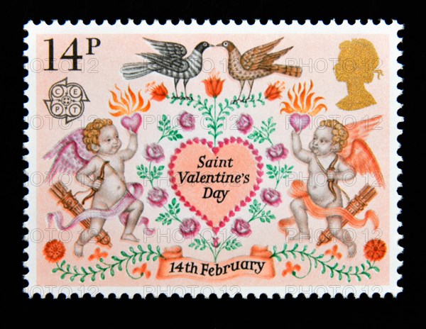 Postage stamp. Great Britain. Queen Elizabeth II. 1980. Folklore. Saint Valentine's Day. 14th.February. 14p.
