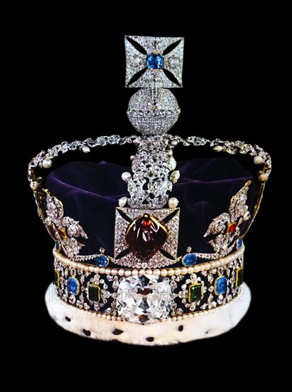 The Imperial State Crown, encrusted with precious stones and made for Queen Victoria's coronation in 1838. From The Island Race, a 20th century book that covers the history of the British Isles from the pre-Roman times to the Victorian era. Written by Sir
