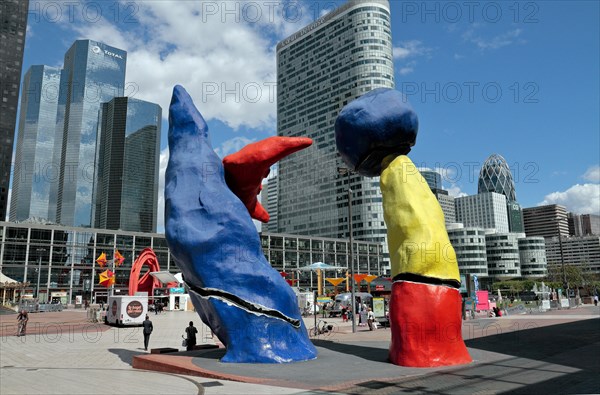 Deux Personnages Fantastiques (Two fantastic characters) by Joan Miro in the la Défense business district, Paris, France.