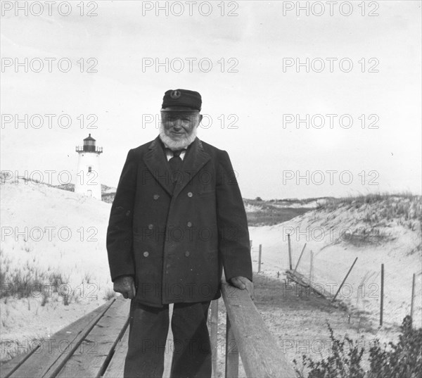 "Lighthouse & keeper at Ipswich Beach, May 30, 1900."