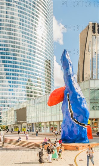 street scene in la défense district, office buildings, miro sculpture