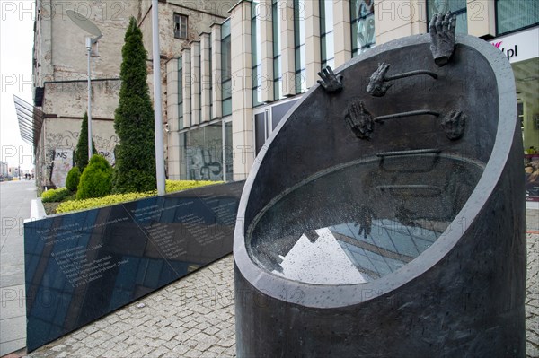 The Monument of Ghetto Fighters Evacuation on 51 Prosta Street in Warsaw, Poland. 6 April 2017. In April 1943 Jewish resistance fighters fought agains