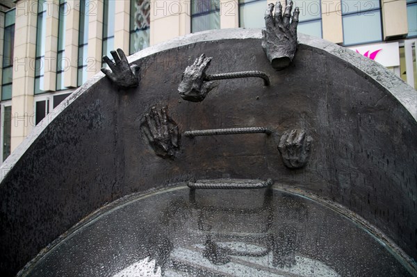 The Monument of Ghetto Fighters Evacuation on 51 Prosta Street in Warsaw, Poland. 6 April 2017. In April 1943 Jewish resistance fighters fought agains