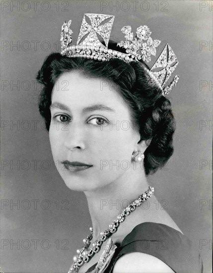 File Photo. 21st Apr, 2017. Britain's QUEEN ELIZABETH, the world's oldest and longest-reigning monarch, celebrates her 91st birthday. Pictured: Oct. 10, 1957 - H.M. Queen Elizabeth II; Her Majesty's jewels are diamond and pearl earrings, necklace and diadem; on her shoulder is the sash of the order of the Garter. (Credit Image: -® Keystone Press Agency/Keystone USA via ZUMAPRESS.com)
