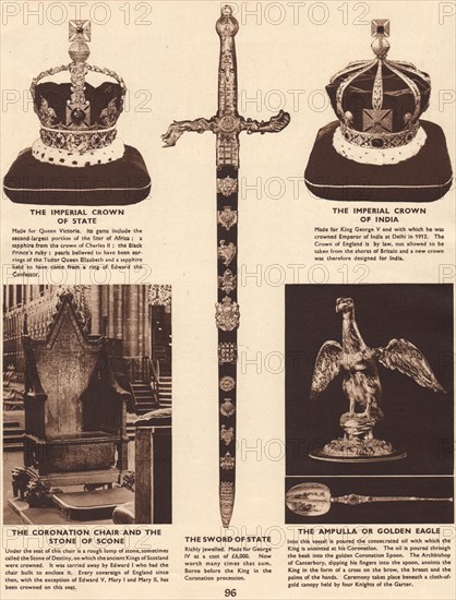 HOUSE WINDSOR. Imperial crowns State/India. Coronation chair. Stone Scone 1937