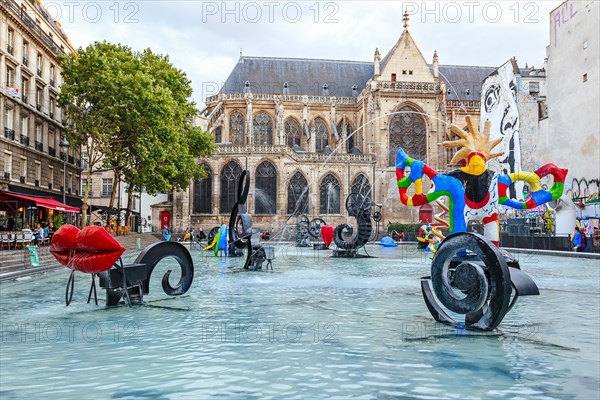 PARIS, FRANCE - 09 AUGUST, 2017: Stravinsky Fountain (1983) is a fountain with 16 works of sculpture.