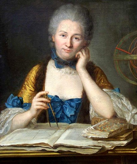 Émilie du Châtelet, Gabrielle Émilie Le Tonnelier de Breteuil, marquise du Châtelet (1706-1749), French mathematician and physicist. Painting by Maurice Quentin de La Tour