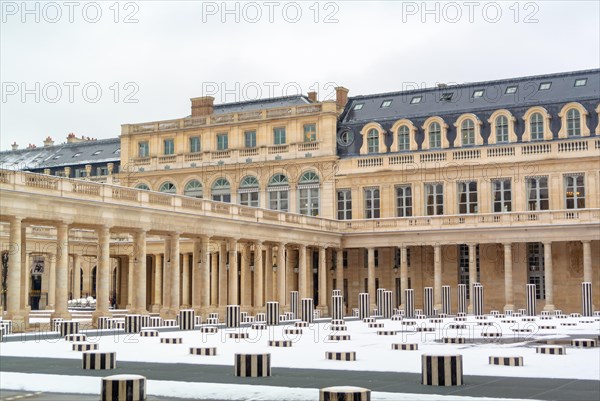 Black and white columns by Daniel Buren and the Conseil d'État, the Constitutional Council, and the Ministry of Culture, Palais Royal, Paris, France