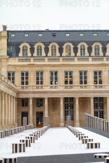 Black and white columns by Daniel Buren and the Conseil d'État, the Constitutional Council, and the Ministry of Culture, Palais Royal, Paris, France