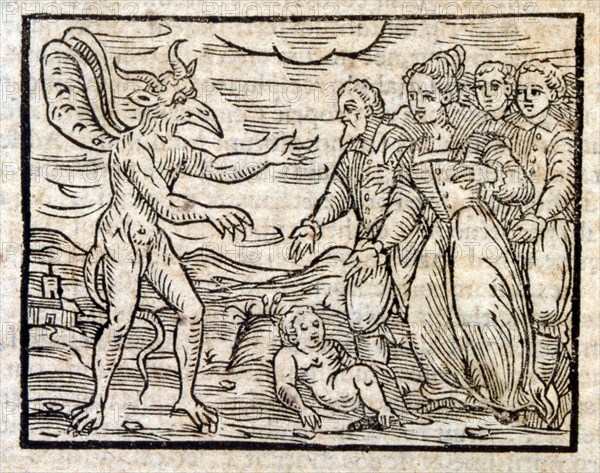 Woodcut illustration from a 1626 Edition of 'Compendium Maleficarum, by Francesco Maria Guazzo. Compendium Maleficarum was a witch-hunter's manual written in Latin, and published in Milan, Italy in 1608.