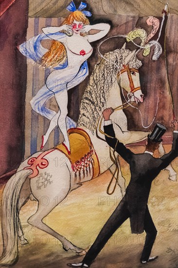 Painting titled "Circus Scene (Riding Act)" (Zirkusszene, Reitakt) by Otto Dix dated 1923