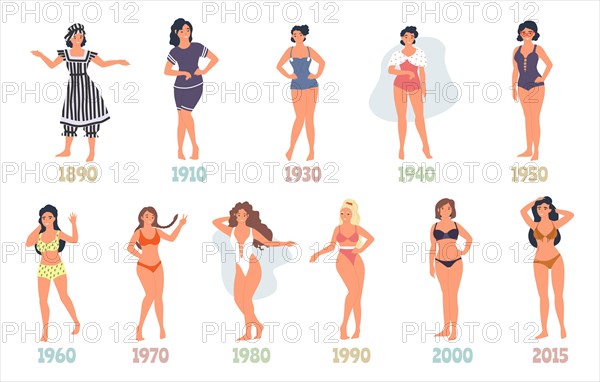 Swimming suit evolution, vector flat isolated illustration