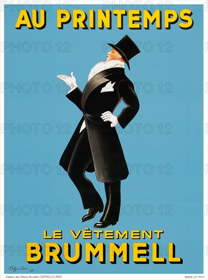 French Poster – Artwork by Leonetto Cappiello. High resolution. Digitally enhanced / improved. AU PRINTEMPS. Le Vetement Brummell (French) 1936.