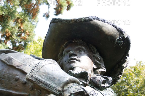 Maastricht, Netherlands - September 13 2021: A bronze statue of d'Artagnan, a French Musketeer who served Louis XIV as captain of the Musketeers.