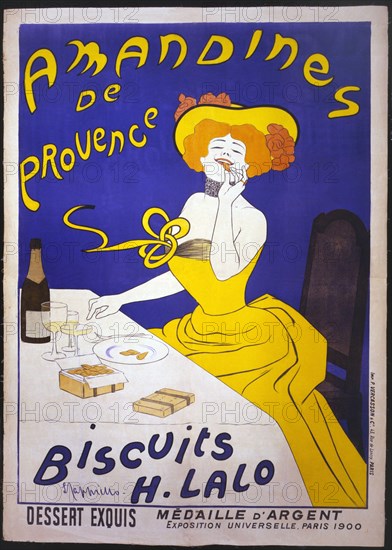 1900 , Paris , FRANCE  : The Biscuits H. Lalo AMANDINES DE PROVENCE , poster advertising by the celebrated illustrator painter  LEONETTO CAPPIELLO ( 1875 - 1942 ) - FOTO STORICHE - HISTORY - ARTS - ARTE - PITTURA  - PITTORE - artist - artista - portrait - ritratto - BELLE EPOQUE  - litografia - manifesto pubblicitario - pubblicity - pubblicita' - biscotto - biscotti - gostronomia - champagne - ILLUSTRATORE - ILLUSTRAZIONE   ----      ARCHIVIO GBB