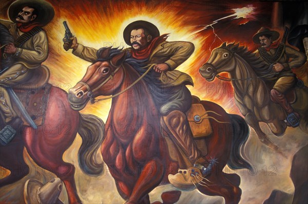 Mural depicting Pancho Villa on horseback, Museo de la Revolucion Mexicana, Chihuahua, Mexico