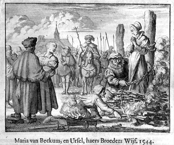 Burning of a witch in Holland. Woodcut 1544