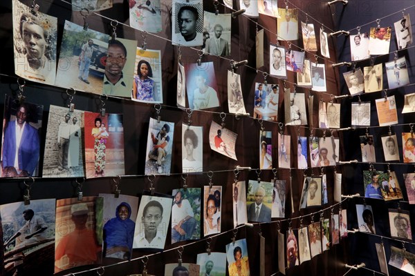 Photographs (donated to the museum by families) of people who were killed during the 1994 genocide. Kigali Memorial Centre, genocide museum of Kigali, Rwanda, Africa