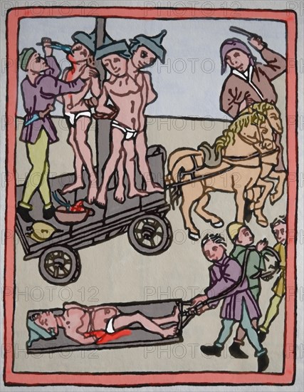 Heresy. 15th century. Torturing of jews. Engraving, 1475. Europe.