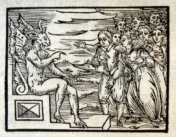 Woodcut illustration from a 1626 Edition of 'Compendium Maleficarum, by Francesco Maria Guazzo. Compendium Maleficarum was a witch-hunter's manual written in Latin, and published in Milan, Italy in 1608.
