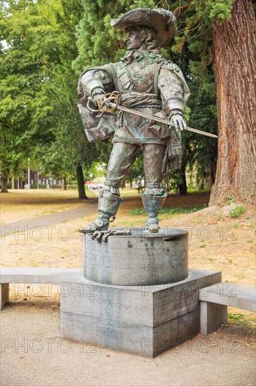 Editorial: MAASTRICHT, LIMBURG, NETHERLANDS, July 29, 2018 - The statue of d'Artagnan in the city park of Maastricht