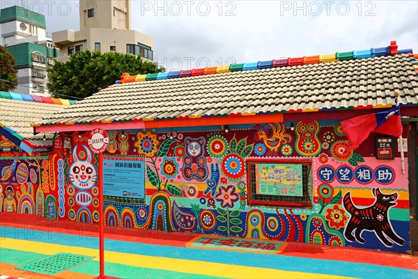 The Rainbow Village a colorful graffiti painted on houses in Nantun District, Taichung, Taiwan.