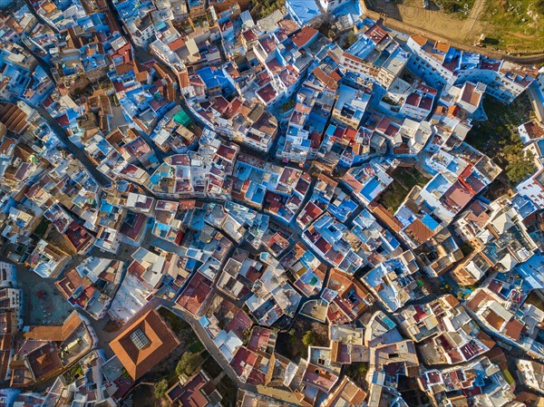 Aerial of famous blue city Chefchaouen