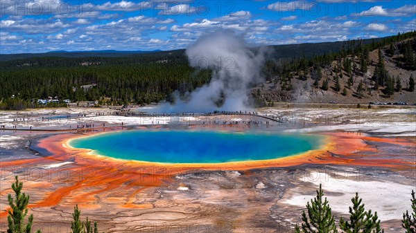 Grand Prismatic Spring from Fairy Falls Trail, Yellowstone National Park, Wyoming, USA