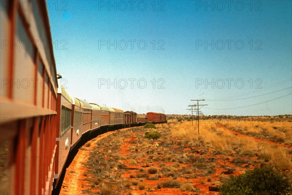 Central Australian Railways' Ghan train heads south from Finke, 1970