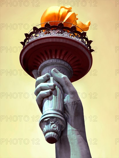 Statue of Liberty New York close up vertical, American landmark symbol  monument of freedom and immigration on Liberty Island, Lower Manhattan, USA.